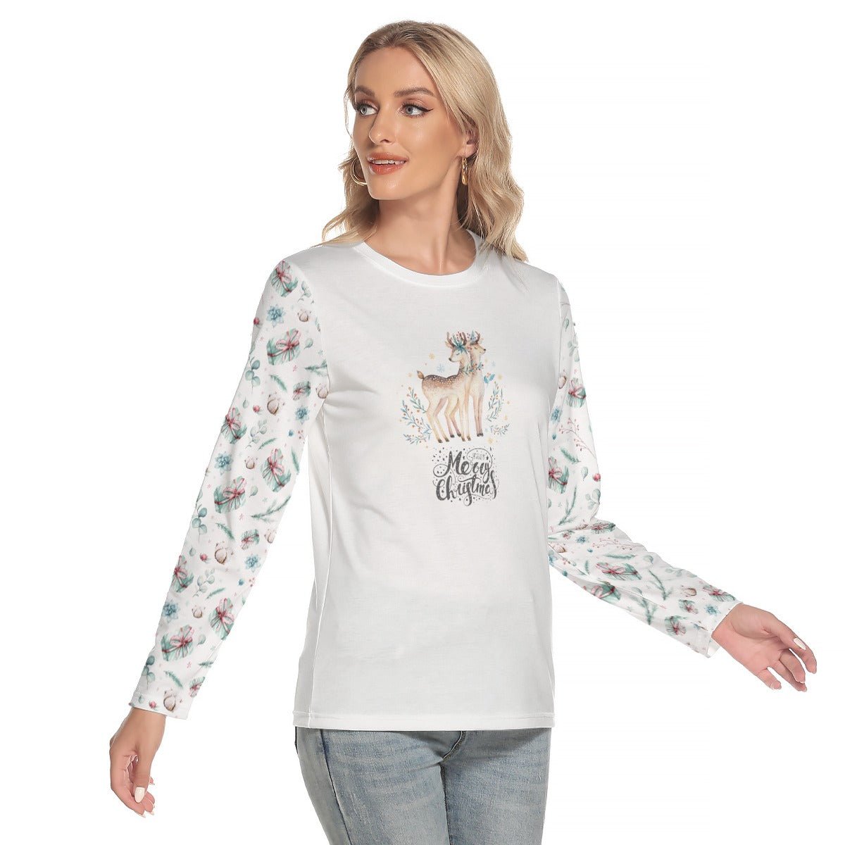 Women's Long Sleeve Christmas T-shirt - Two Deers - Festive Style