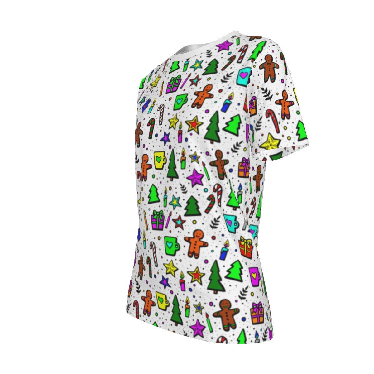 Women's Short Sleeve Christmas Tee - Bright Doodle - Festive Style