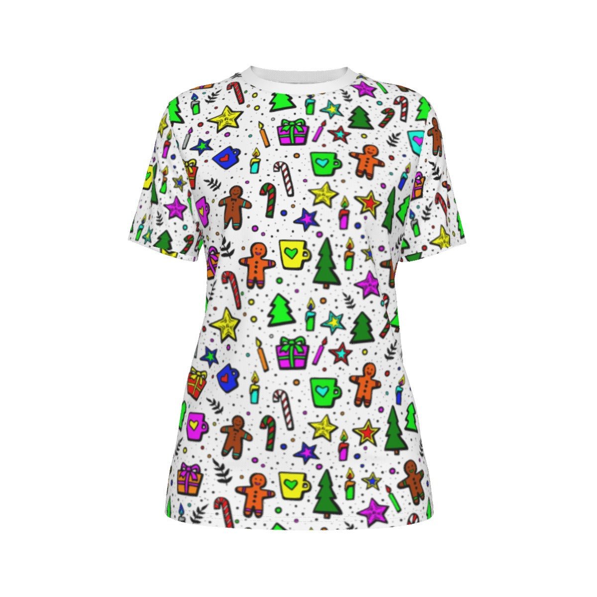 Women's Short Sleeve Christmas Tee - Bright Doodle - Festive Style
