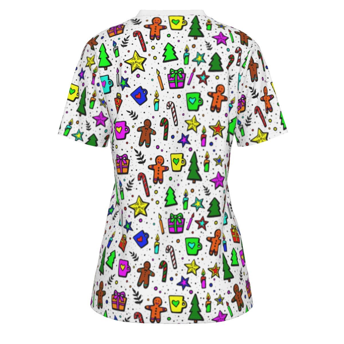 Women's Short Sleeve Christmas Tee - Bright Doodle - Festive Style
