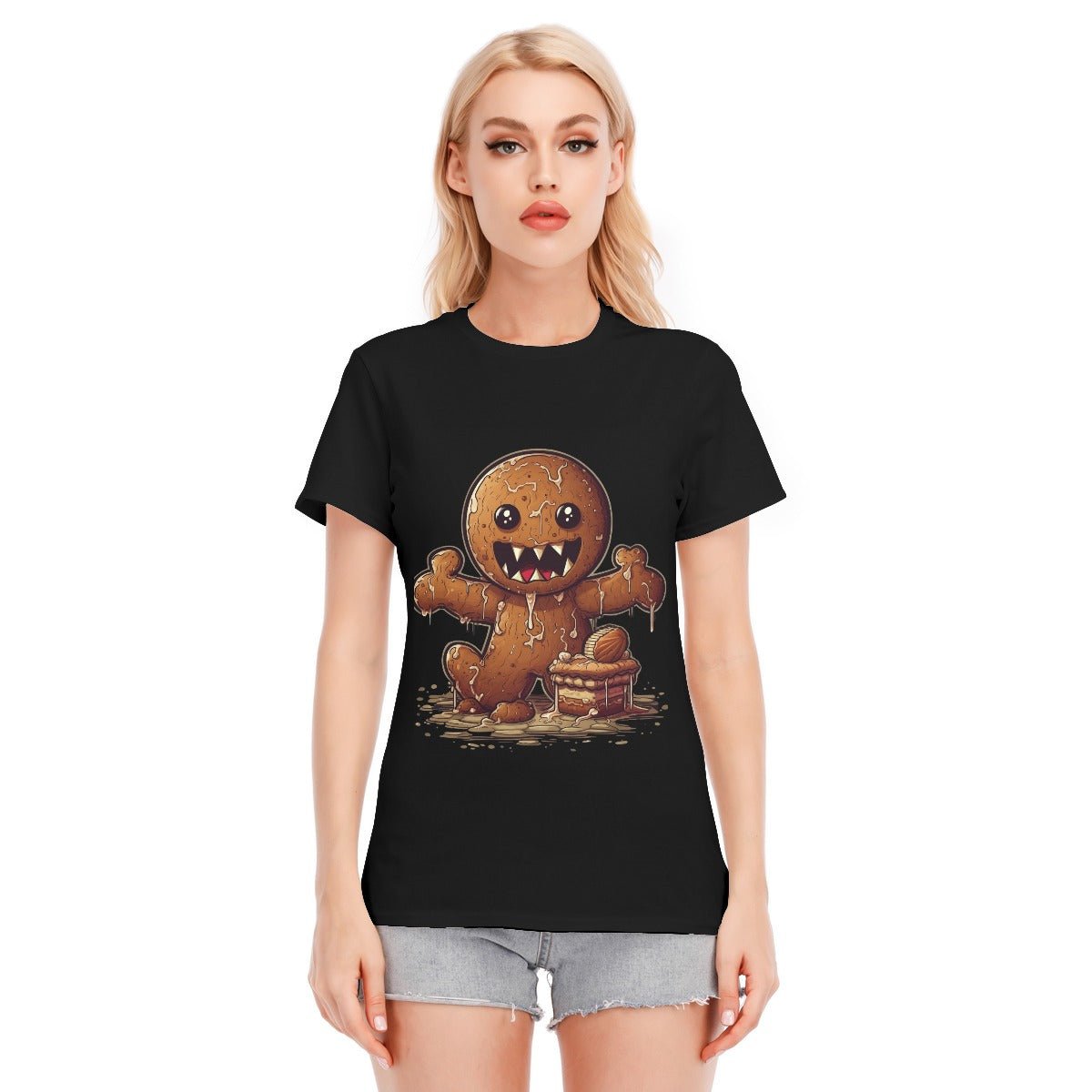 Women's Short Sleeve Christmas Tee - Evil Gingerbread Man - Festive Style