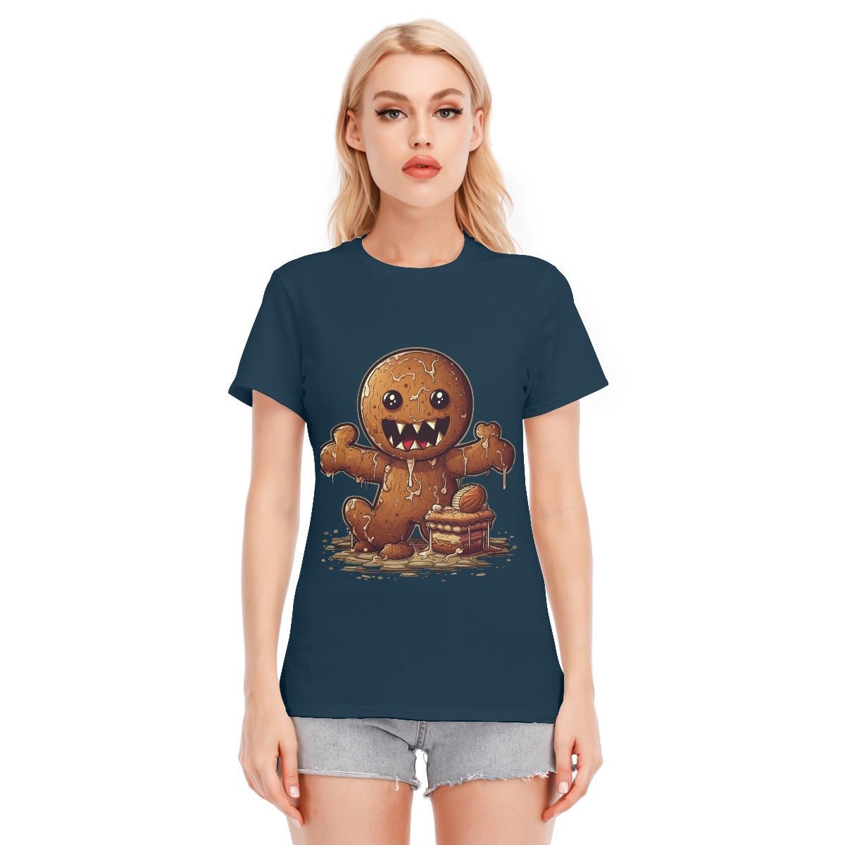 Women's Short Sleeve Christmas Tee - Evil Gingerbread Man - Festive Style