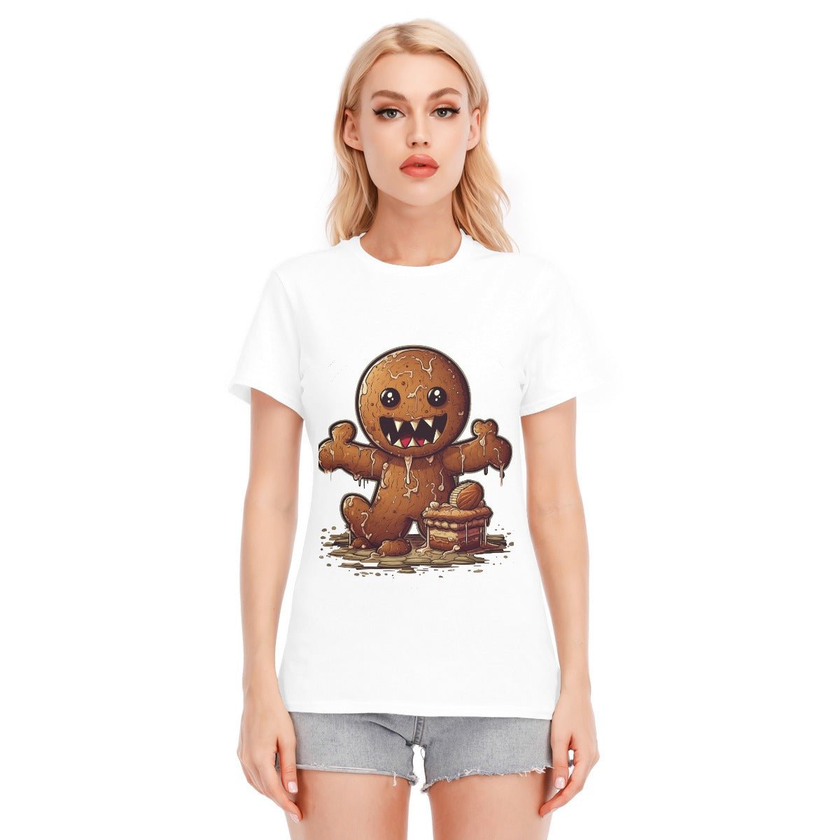 Women's Short Sleeve Christmas Tee - Evil Gingerbread Man - Festive Style