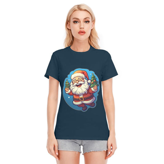 Women's Short Sleeve Christmas Tee - Flying Santa - Festive Style