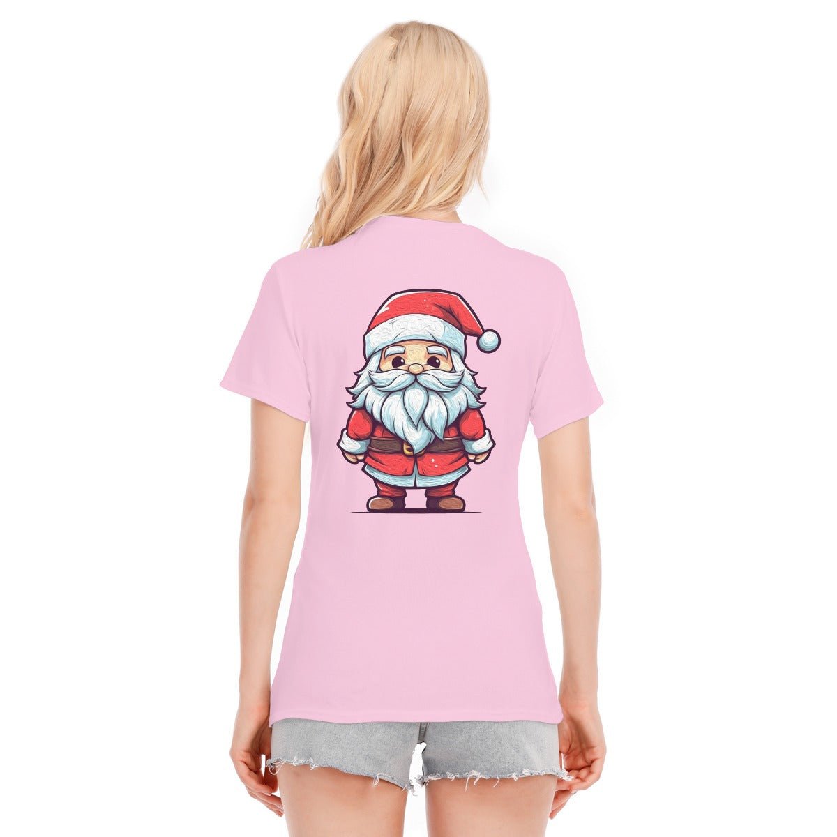 Women's Short Sleeve Christmas Tee - Front and Back - Painted Santa - Festive Style