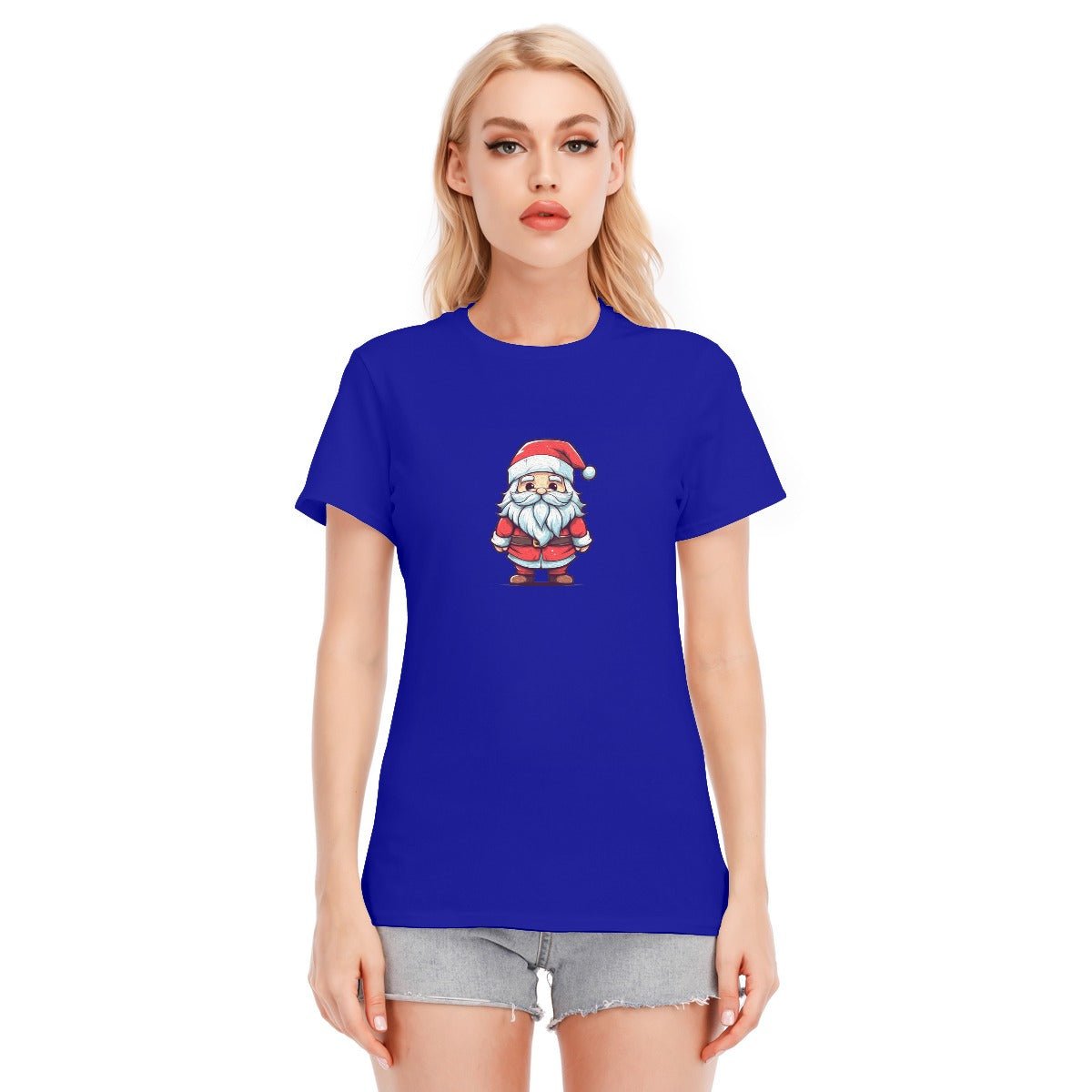 Women's Short Sleeve Christmas Tee - Front and Back - Painted Santa - Festive Style