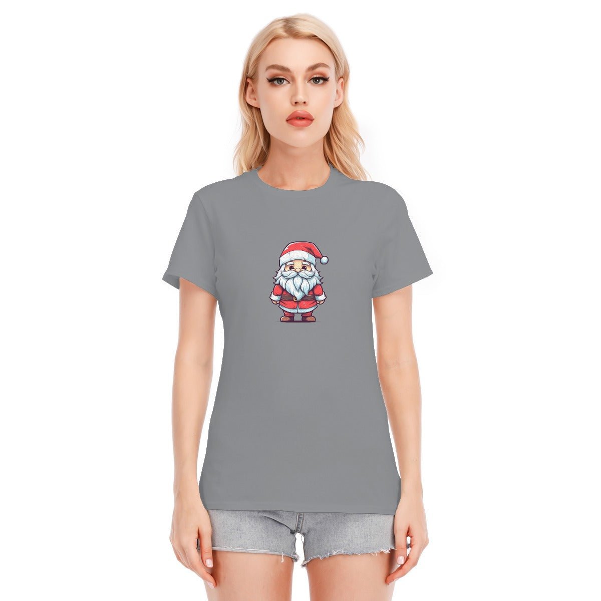 Women's Short Sleeve Christmas Tee - Front and Back - Painted Santa - Festive Style