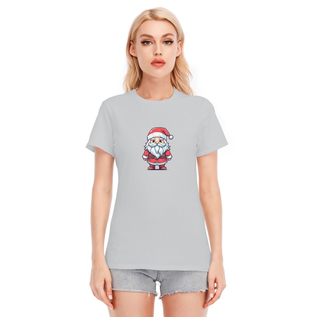 Women's Short Sleeve Christmas Tee - Front and Back - Painted Santa - Festive Style