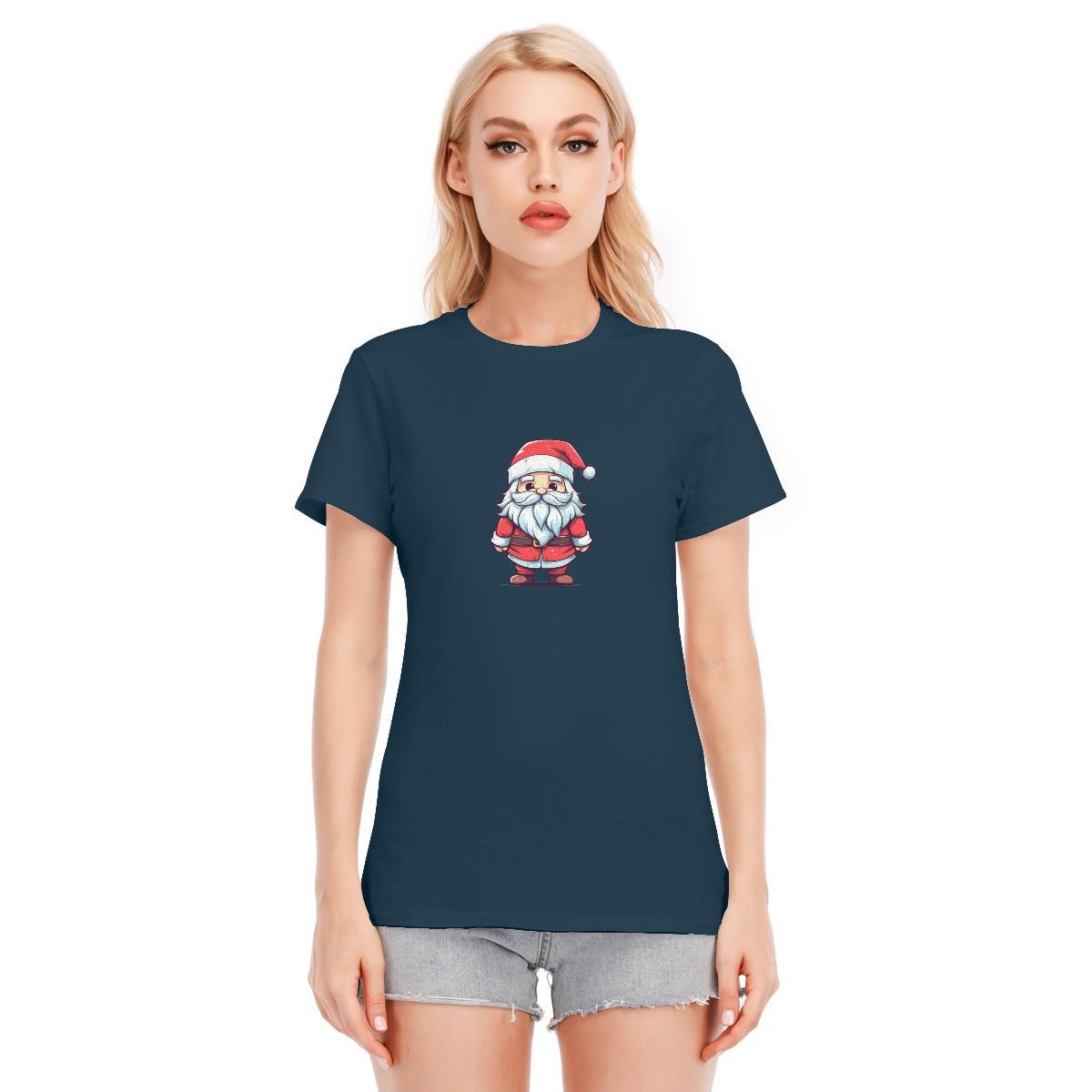 Women's Short Sleeve Christmas Tee - Front and Back - Painted Santa - Festive Style