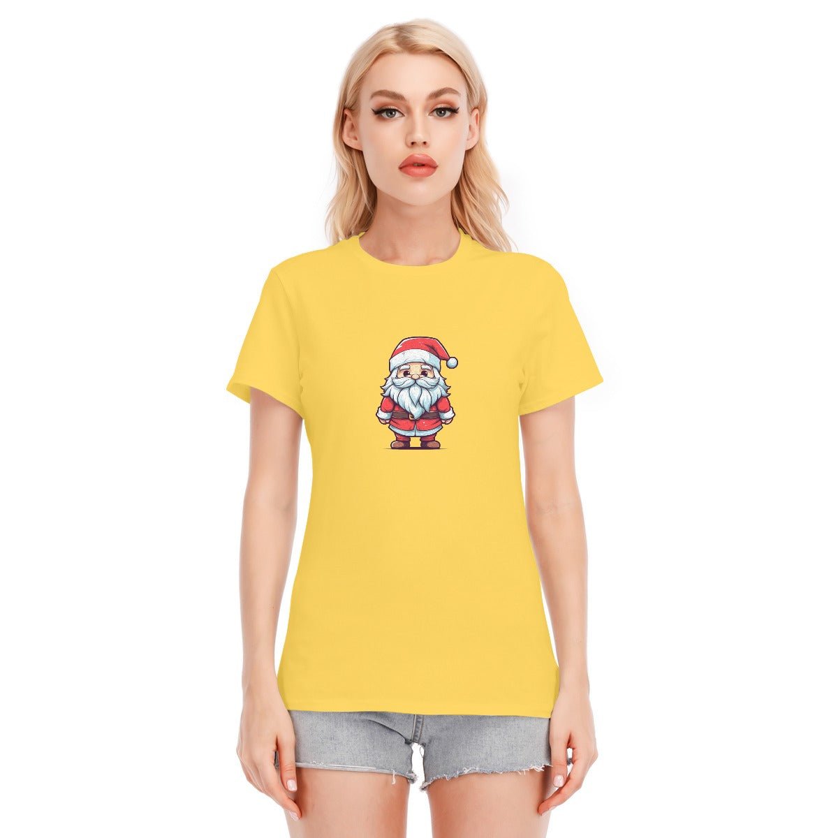 Women's Short Sleeve Christmas Tee - Front and Back - Painted Santa - Festive Style