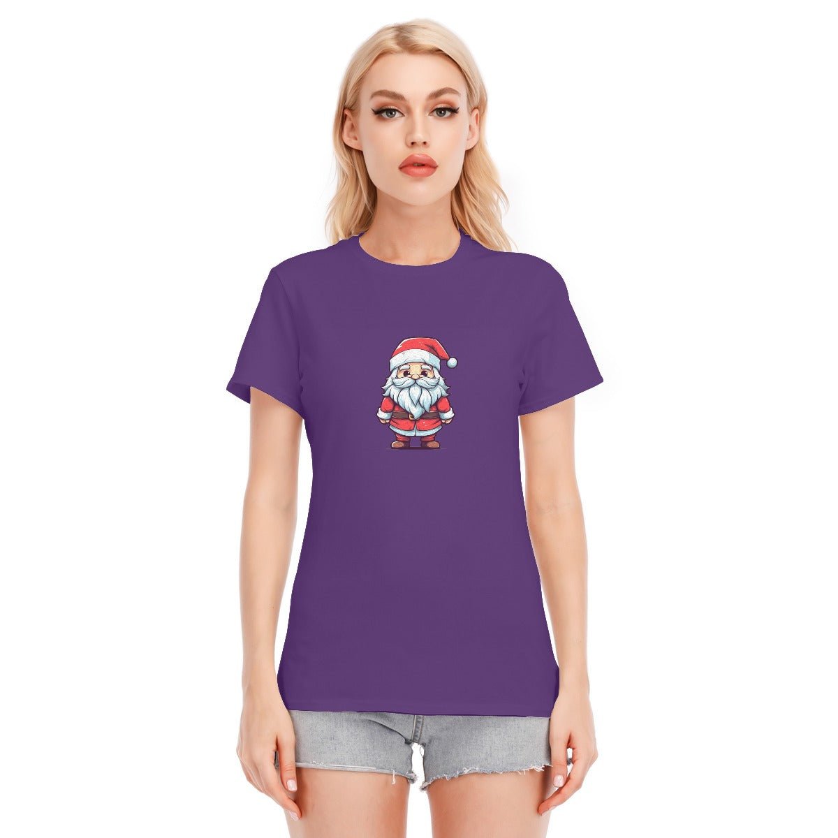 Women's Short Sleeve Christmas Tee - Front and Back - Painted Santa - Festive Style