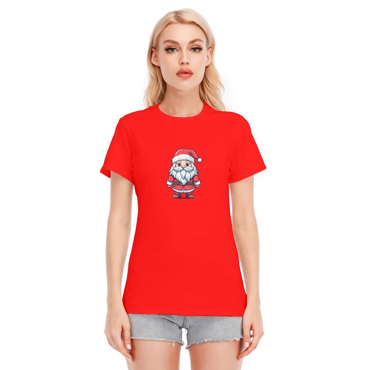 Women's Short Sleeve Christmas Tee - Front and Back - Painted Santa - Festive Style