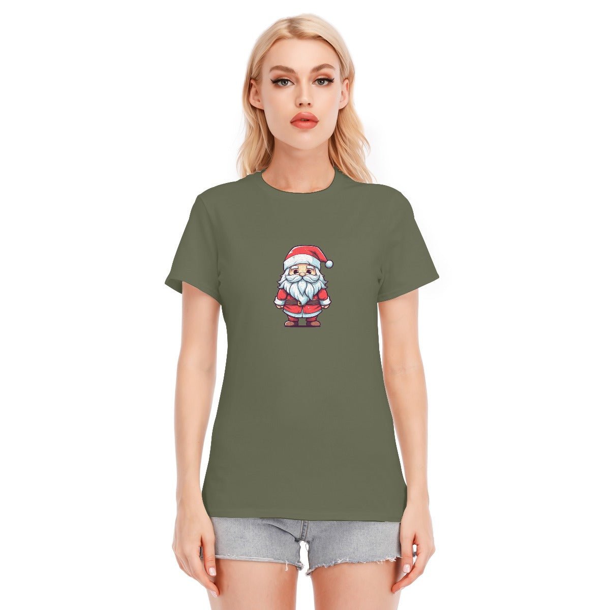 Women's Short Sleeve Christmas Tee - Front and Back - Painted Santa - Festive Style