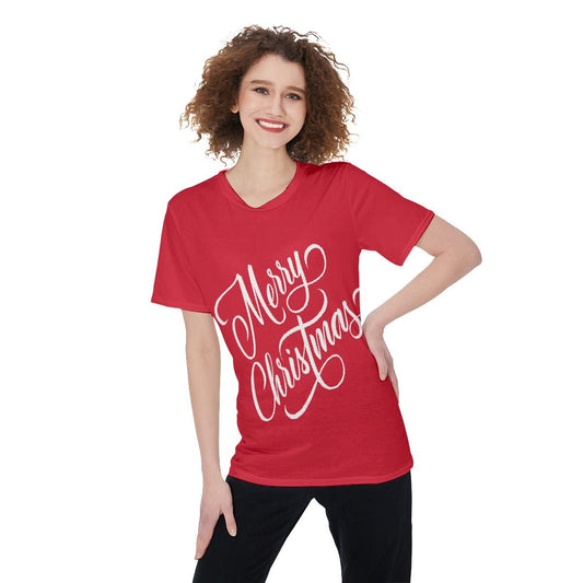 Women's Short Sleeve Christmas Tee - Merry Christmas - Red - Festive Style
