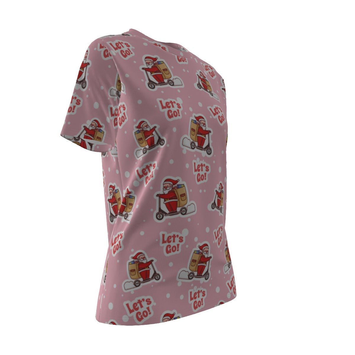 Women's Short Sleeve Christmas Tee - Pink "Let's Go" - Festive Style