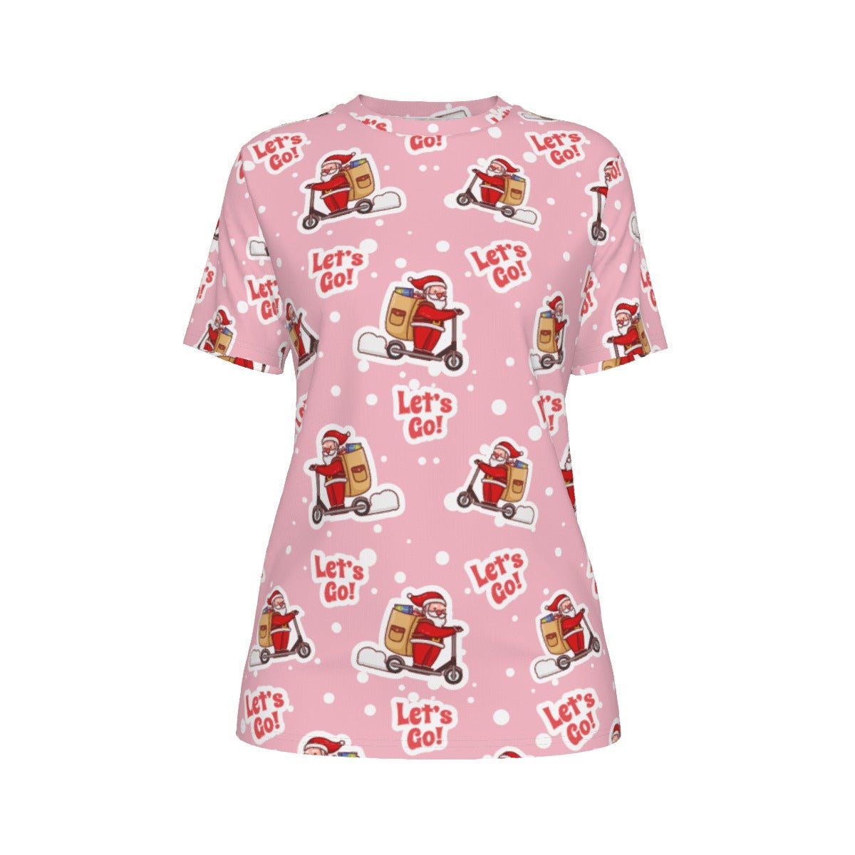 Women's Short Sleeve Christmas Tee - Pink "Let's Go" - Festive Style