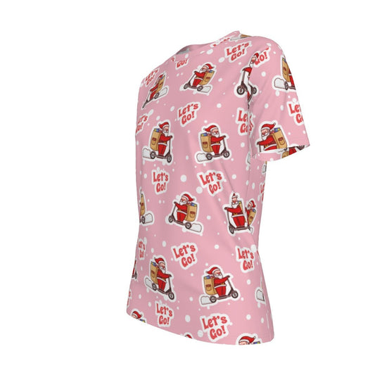 Women's Short Sleeve Christmas Tee - Pink "Let's Go" - Festive Style