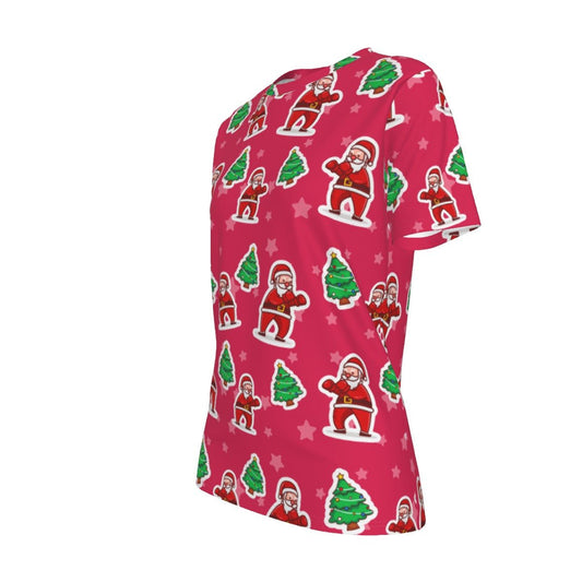 Women's Short Sleeve Christmas Tee - Red Santa Boxing - Festive Style