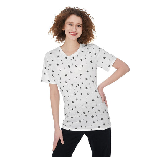Women's Short Sleeve Christmas Tee - Snowflakes and Hats - Festive Style