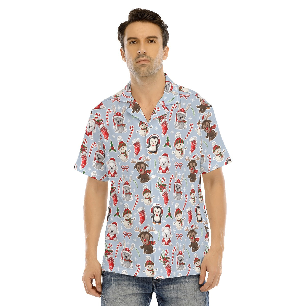 Men's Short Sleeve Christmas Shirt - Polar Kawaii