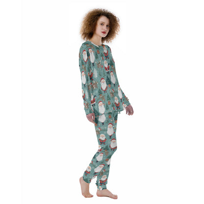 Women's Christmas Pyjamas - Green Santas 2