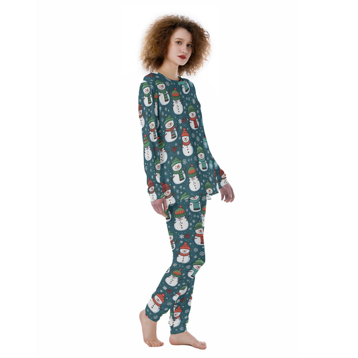 Women's Christmas Pyjamas - Green Snowmen