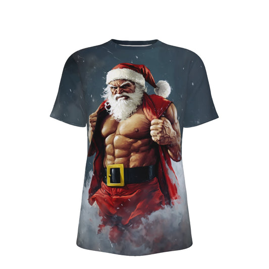 Mens Short Sleeve Christmas Tee - Buff Santa