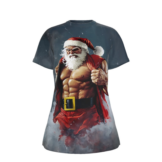 Women's Short Sleeve Christmas Tee - Buff Santa