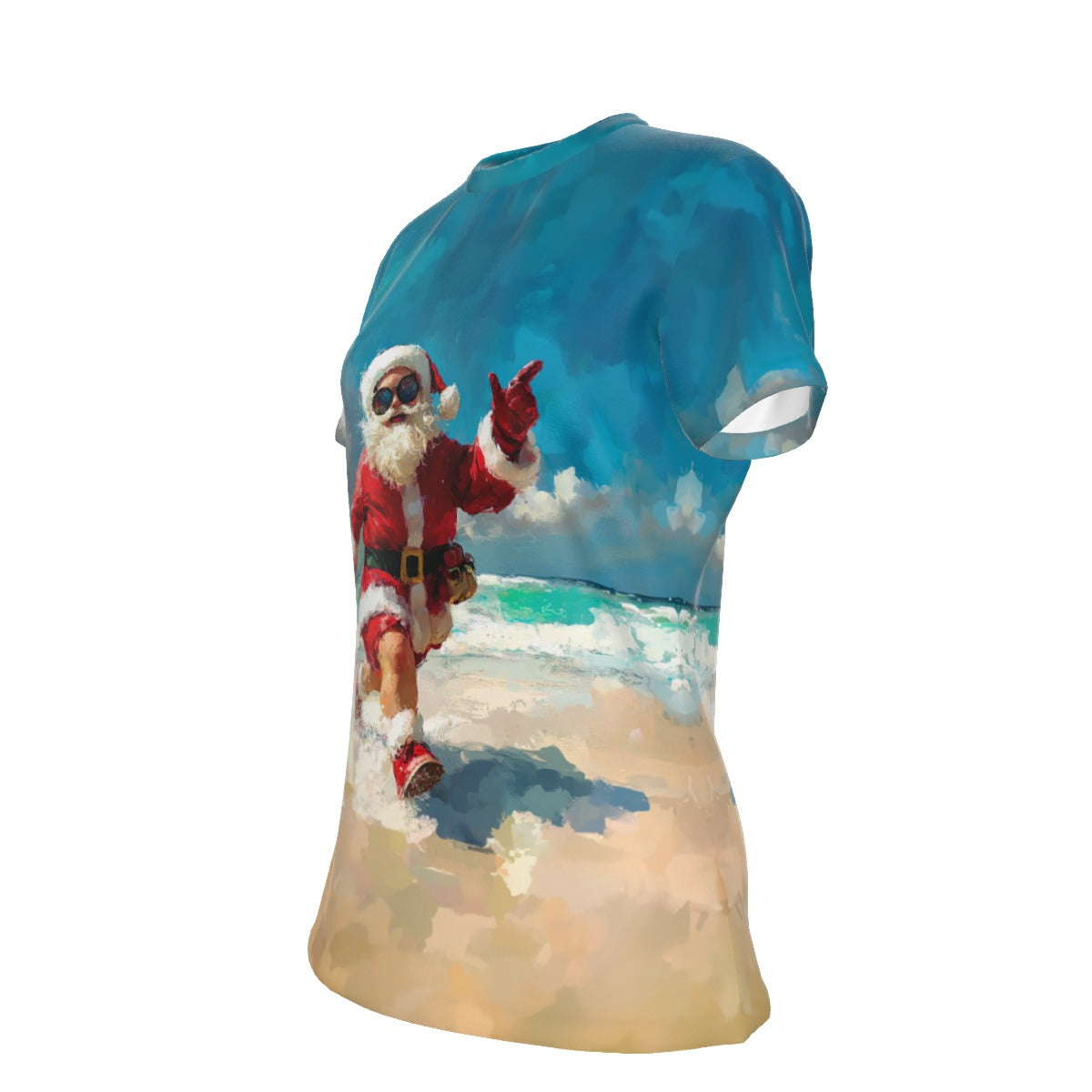 Women's Short Sleeve Christmas Tee - Santa Beach