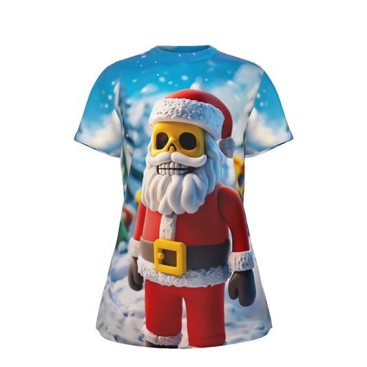 Women's Short Sleeve Christmas Tee - Cartoon Santa