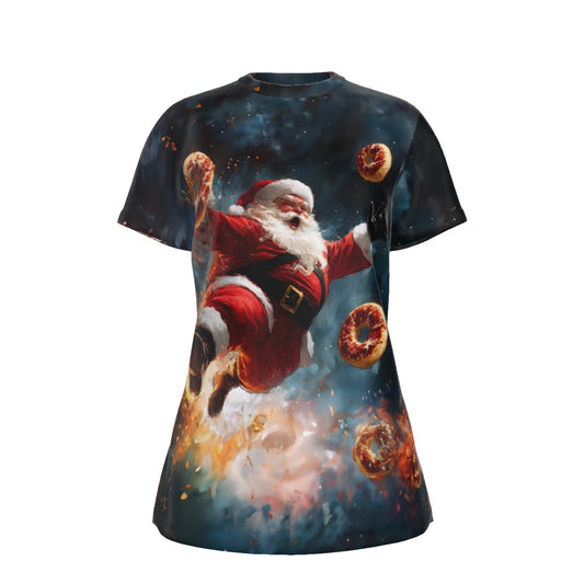 Women's Short Sleeve Christmas Tee - Donuts In Space