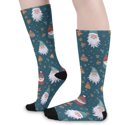 Unisex Long Socks - Green Santas