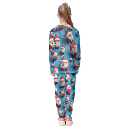 Kids Christmas Pyjama Set - Blue 3d Santas