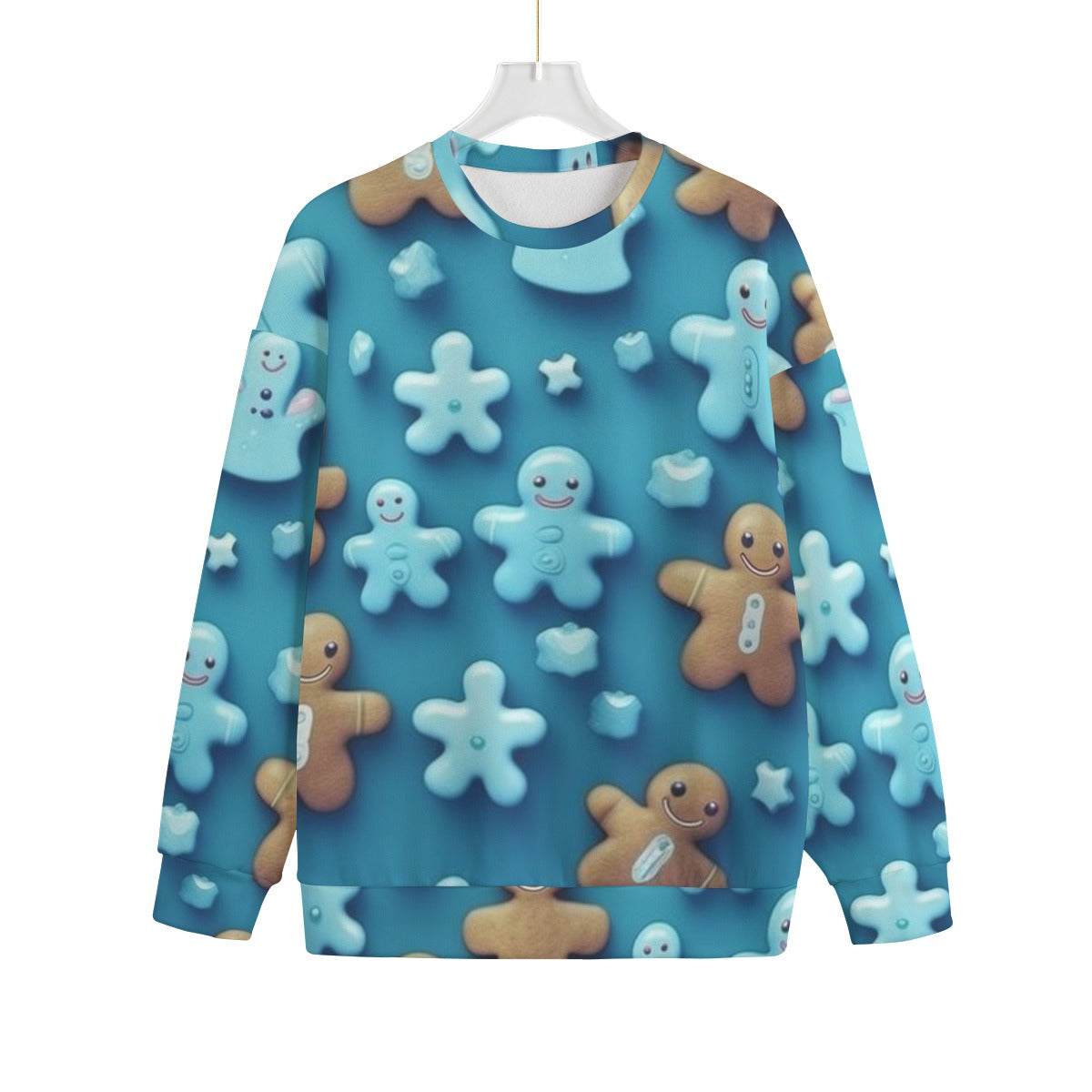 Women's Christmas Sweater - Blue 3d Gingerbread