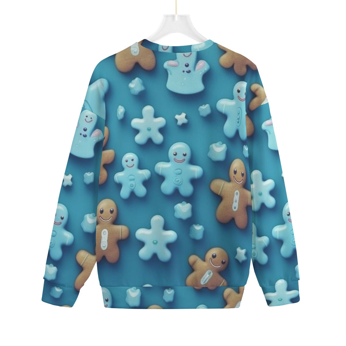 Women's Christmas Sweater - Blue 3d Gingerbread