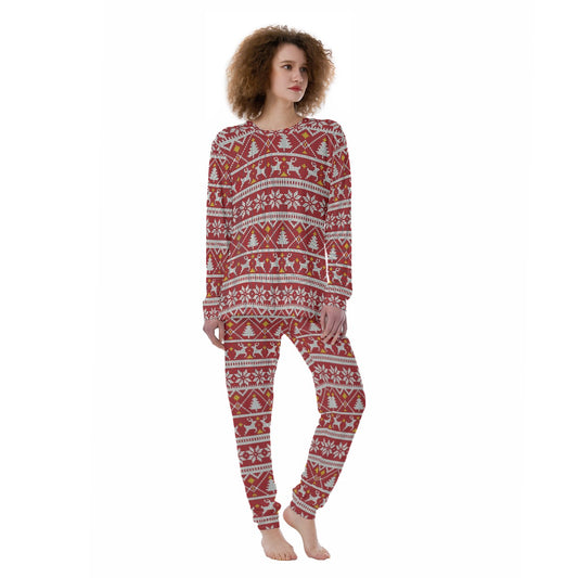 Women's Christmas Pyjamas - Red Stiched Pattern