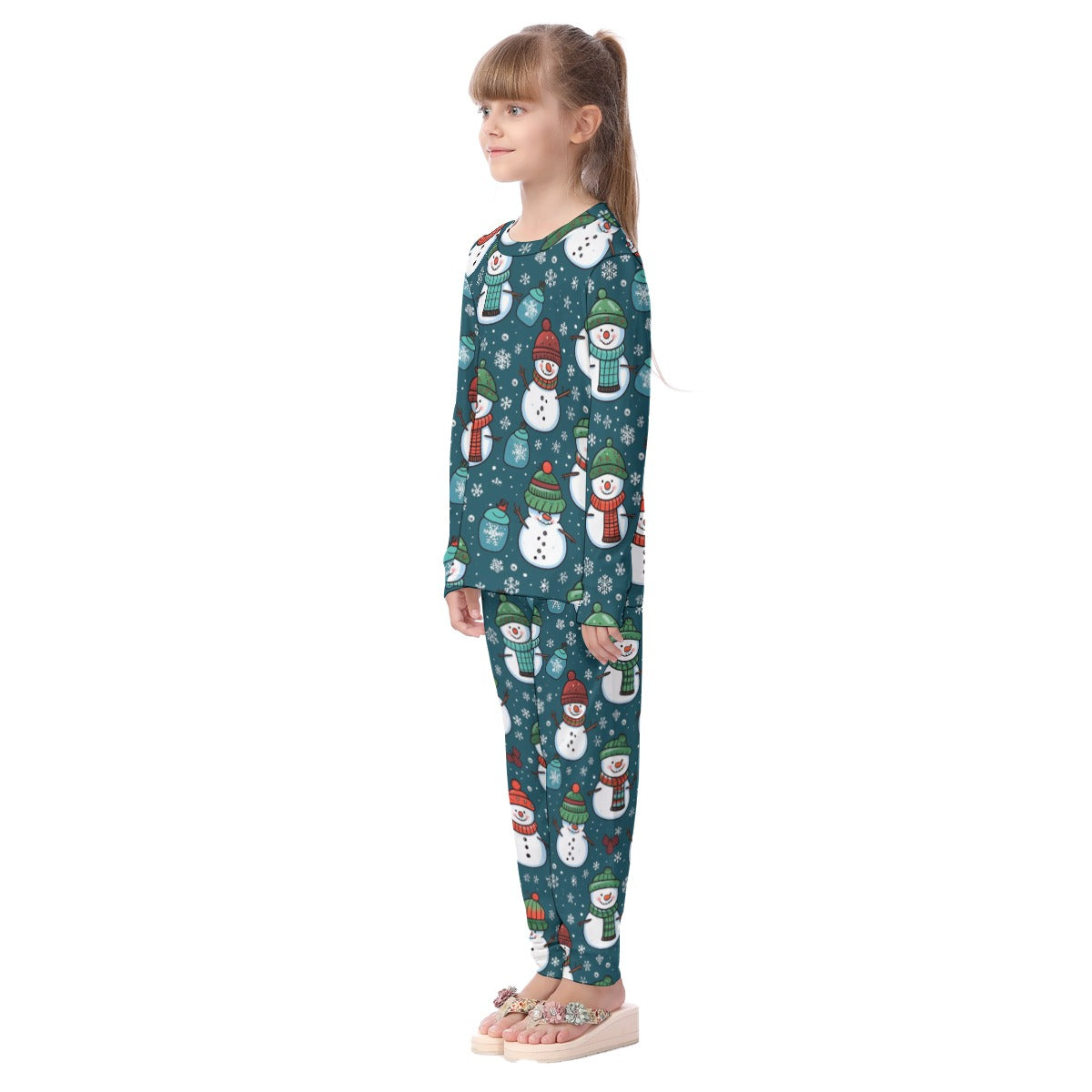 Kids Christmas Pyjama Set - Green Snowmen