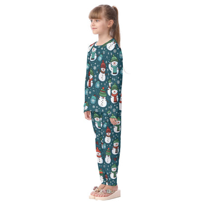 Kids Christmas Pyjama Set - Green Snowmen