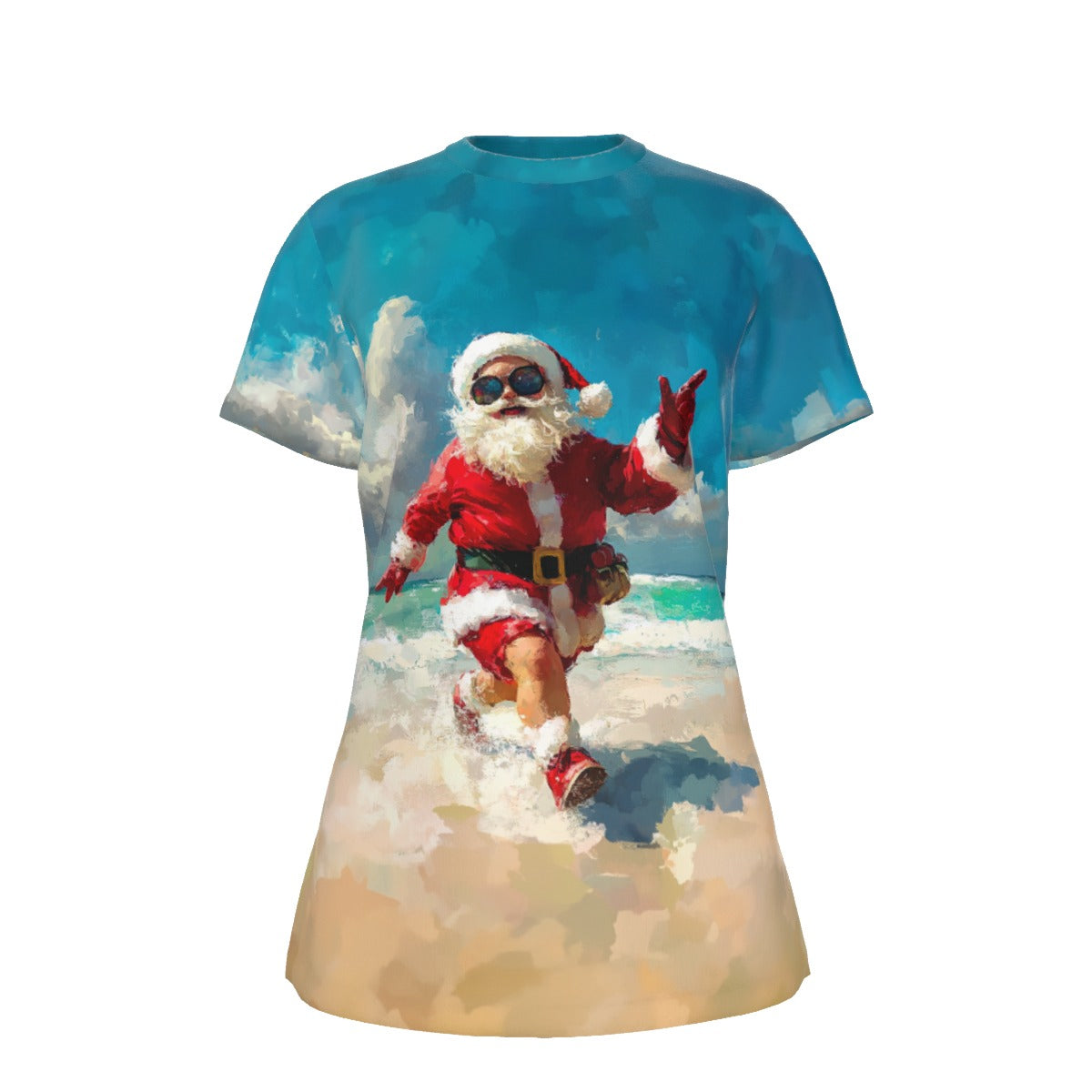 Women's Short Sleeve Christmas Tee - Santa Beach