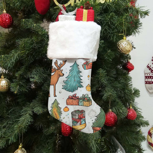 Christmas Sock - White Hand Drawn