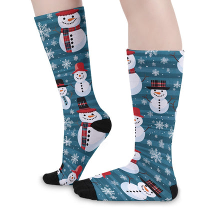 Unisex Long Socks - Blue Snowmen