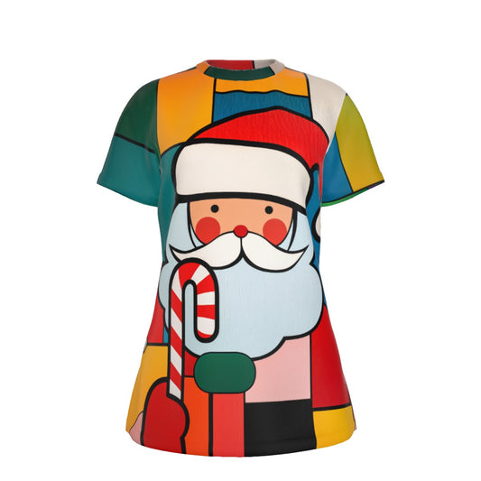 Women's Short Sleeve Christmas Tee - Santa Art