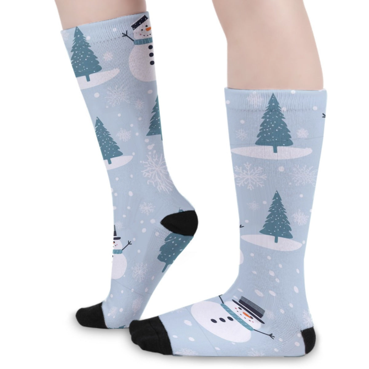 Unisex Long Socks - Light Blue Snowmen