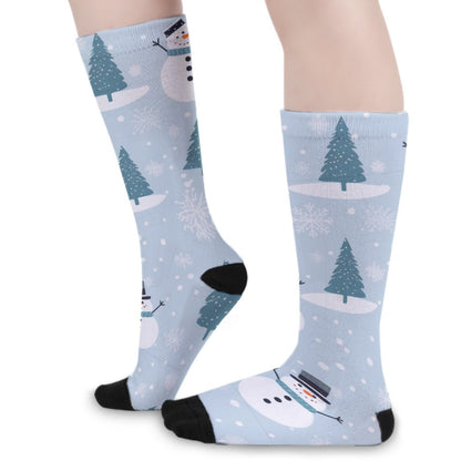 Unisex Long Socks - Light Blue Snowmen