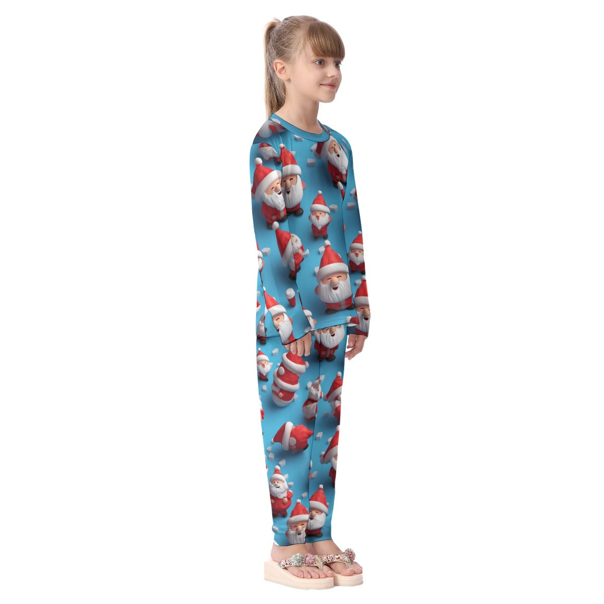 Kids Christmas Pyjama Set - Blue 3d Santas