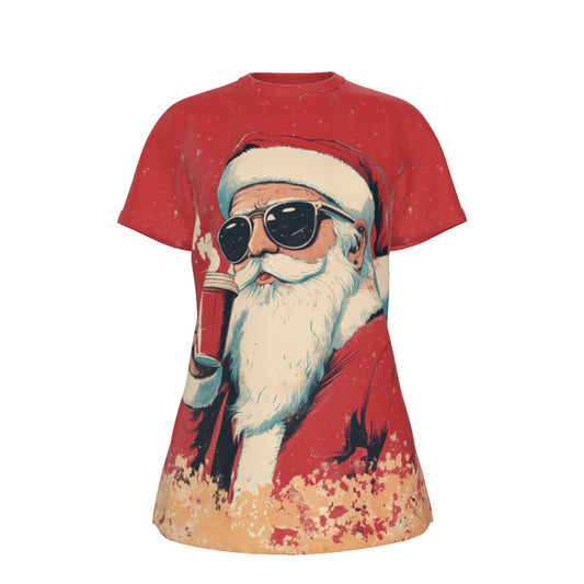 Women's Short Sleeve Christmas Tee - Cool Santa