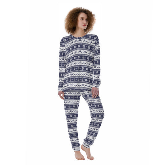 Women's Christmas Pyjamas - Traditional Blue Pattern