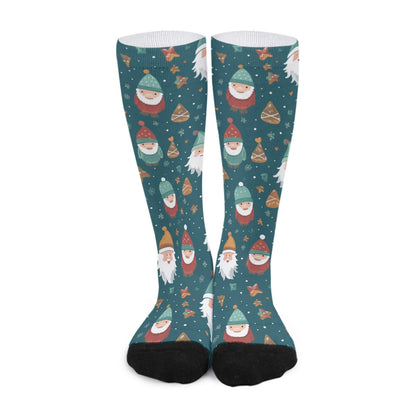 Unisex Long Socks - Green Santas