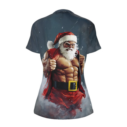 Women's Short Sleeve Christmas Tee - Buff Santa