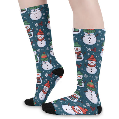 Unisex Long Socks - Green Snowmen